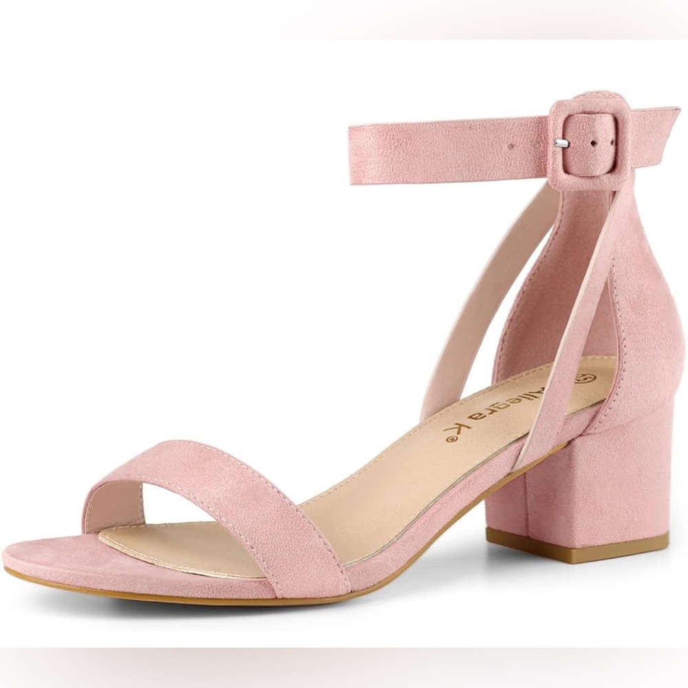 Allegra k faux suede ankle strap low block heel light pink color - Picture 1 of 4